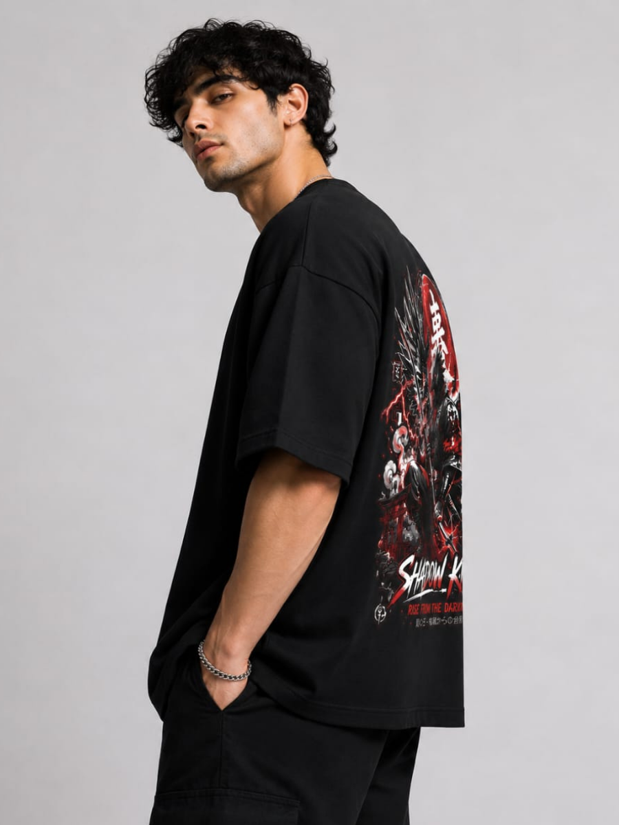 Shadow King Black Oversized Graphic Printed T-Shirt