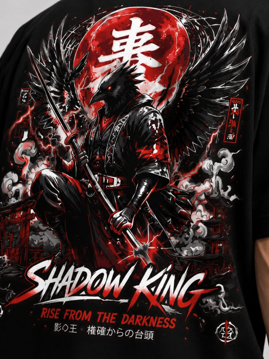 Shadow King Black Oversized Graphic Printed T-Shirt
