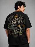 Stay Positive Black Oversized Graphic Printed T-Shirt