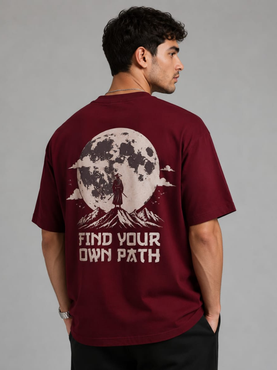 Find Your Own Path Mahroon Oversized Graphic Printed T-Shirt