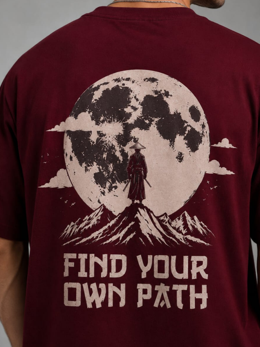 Find Your Own Path Mahroon Oversized Graphic Printed T-Shirt