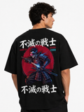 Immortal Warrior Black Oversized Graphic Printed T-Shirt