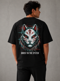 Ghost In The System Black Oversized Graphic Printed T-Shirt