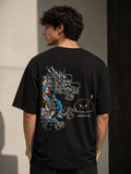 Overthinking Mode Black Oversized Graphic Printed T-Shirt