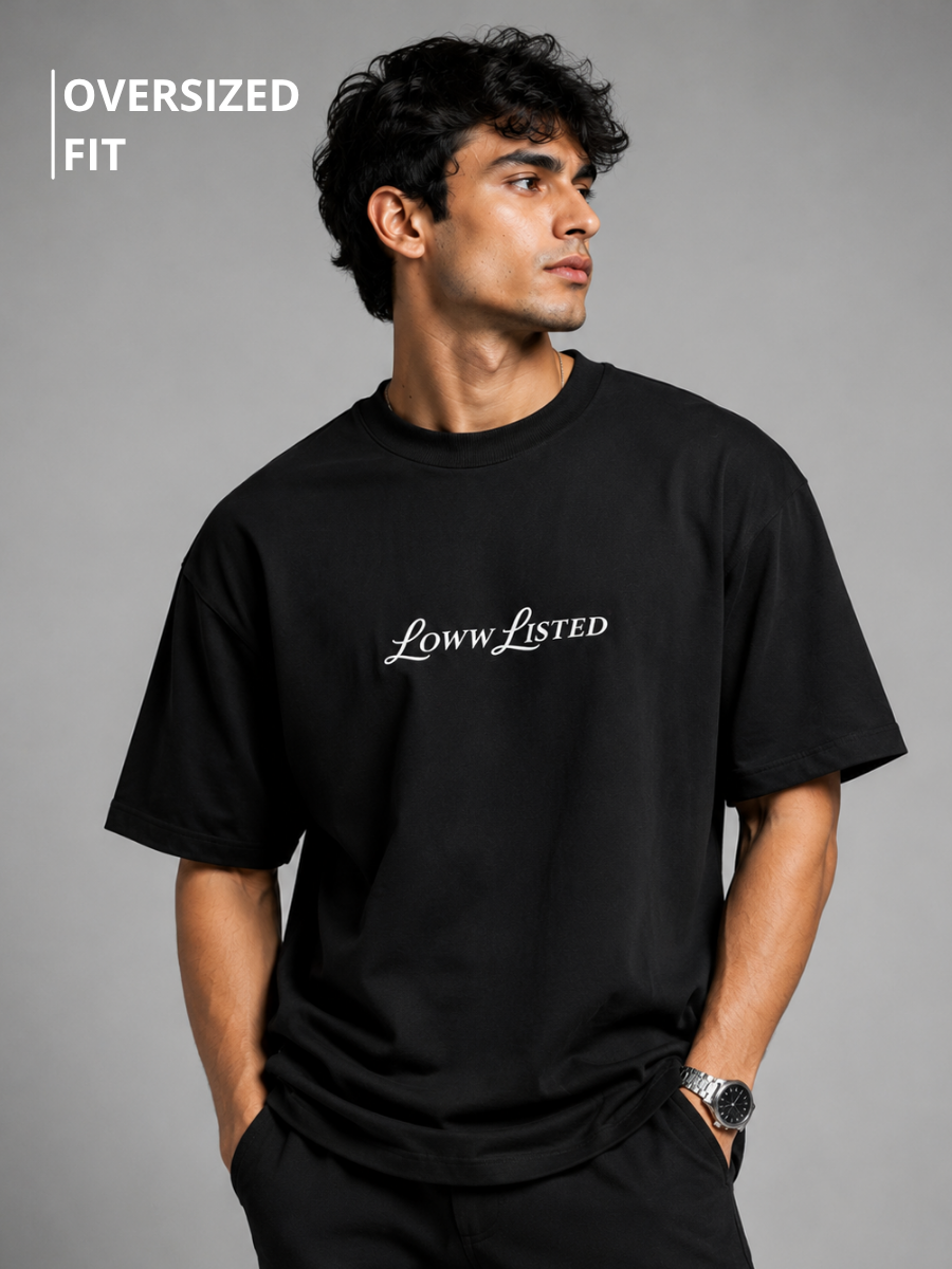 India To Infinity Black Oversized Graphic Printed T-Shirt