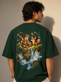Wild Explorer Dark Green Oversized Graphic Printed T-Shirt