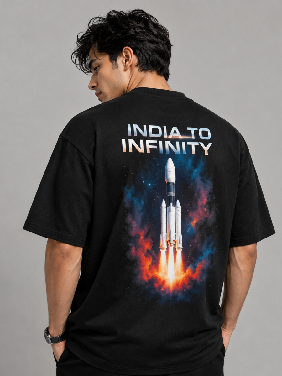 India To Infinity Black Oversized Graphic Printed T-Shirt