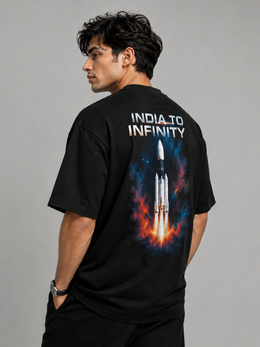 India To Infinity Black Oversized Graphic Printed T-Shirt