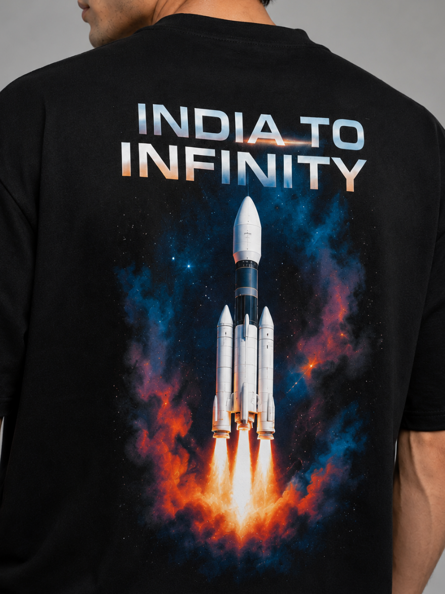 India To Infinity Black Oversized Graphic Printed T-Shirt