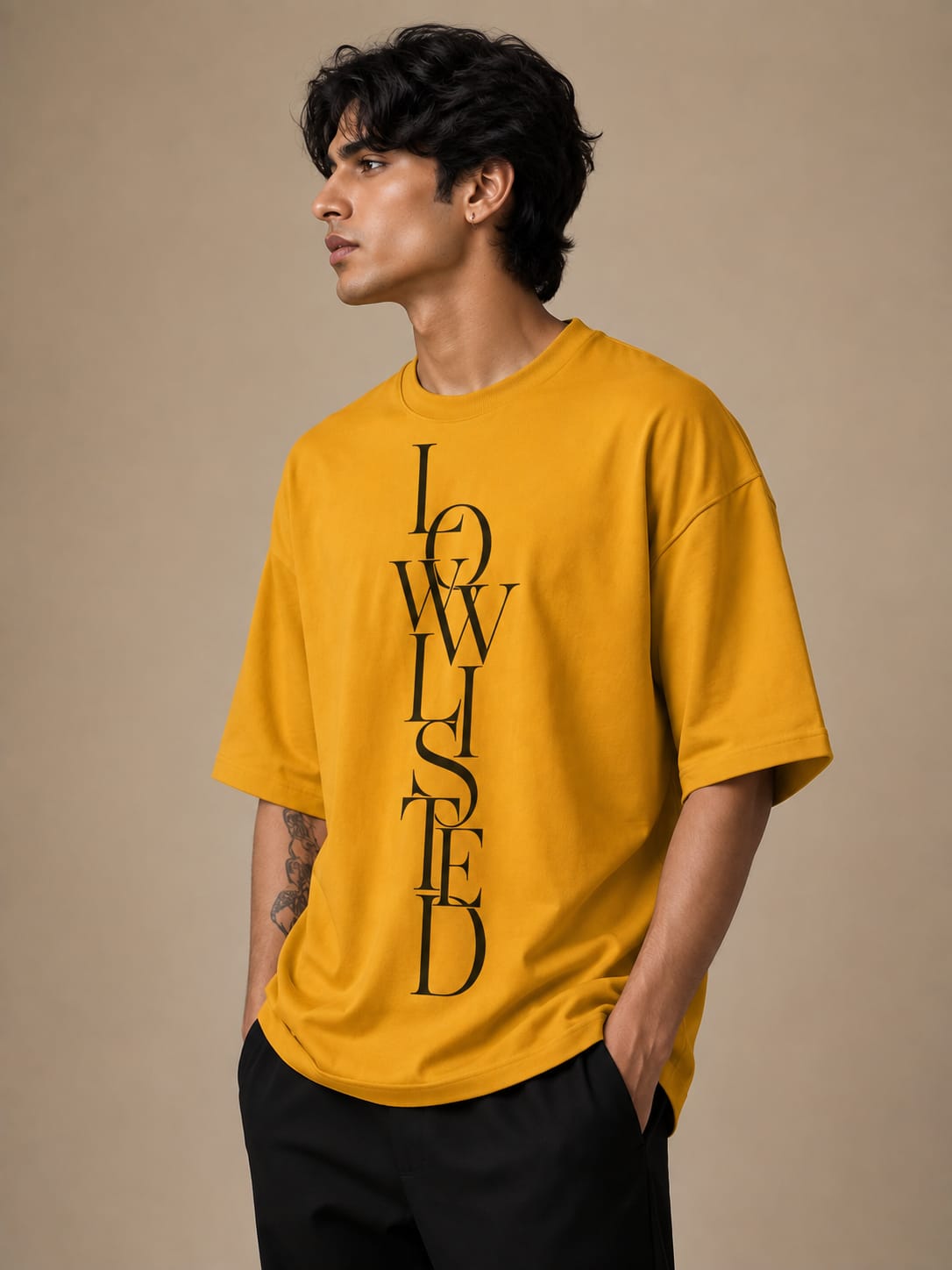 Loww Listed Vertical Type Oversized T-shirt - Mustard Yellow