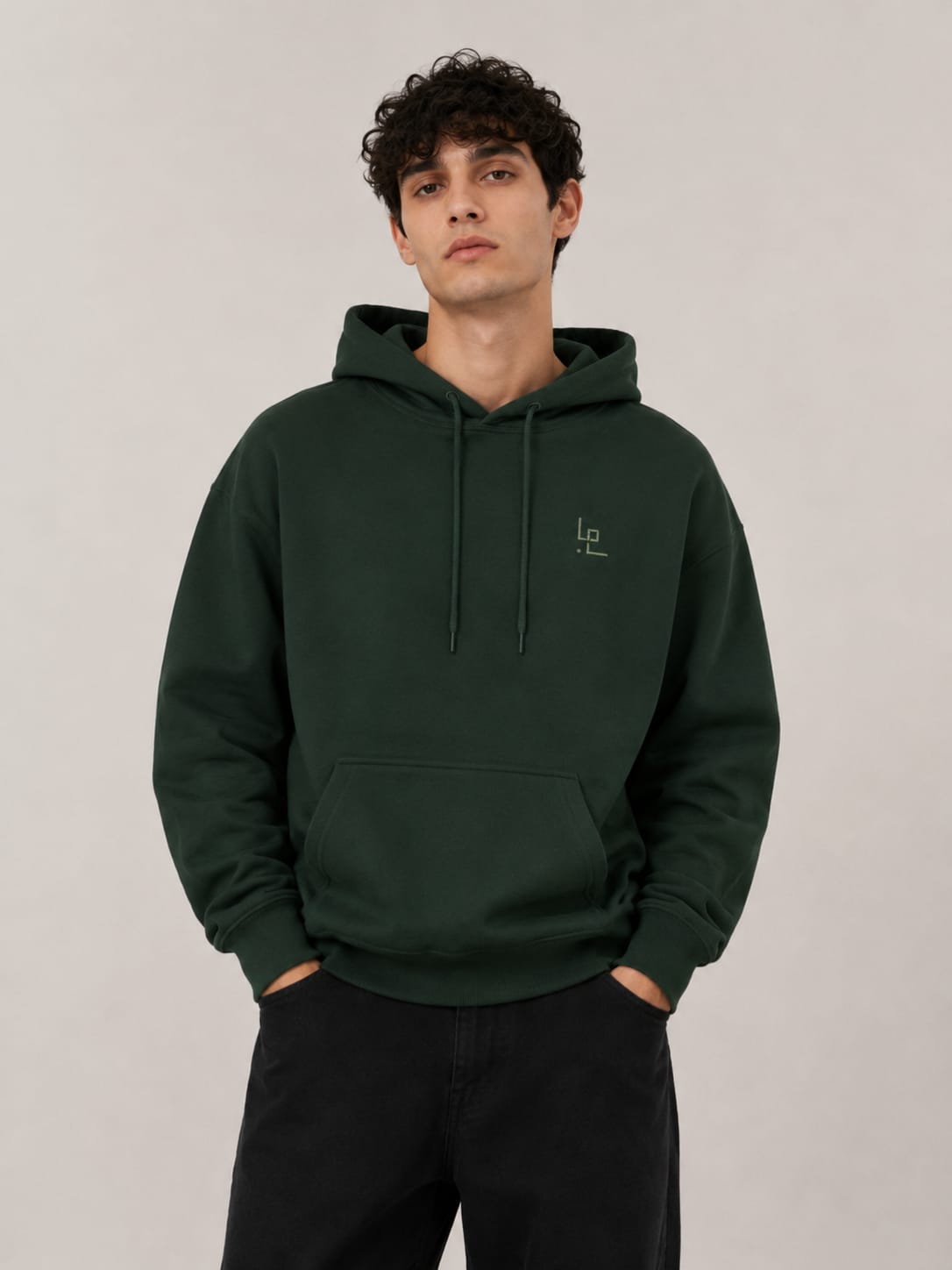 LOWW LISTED Forest Green Signature Embroidered Oversized Hoodie