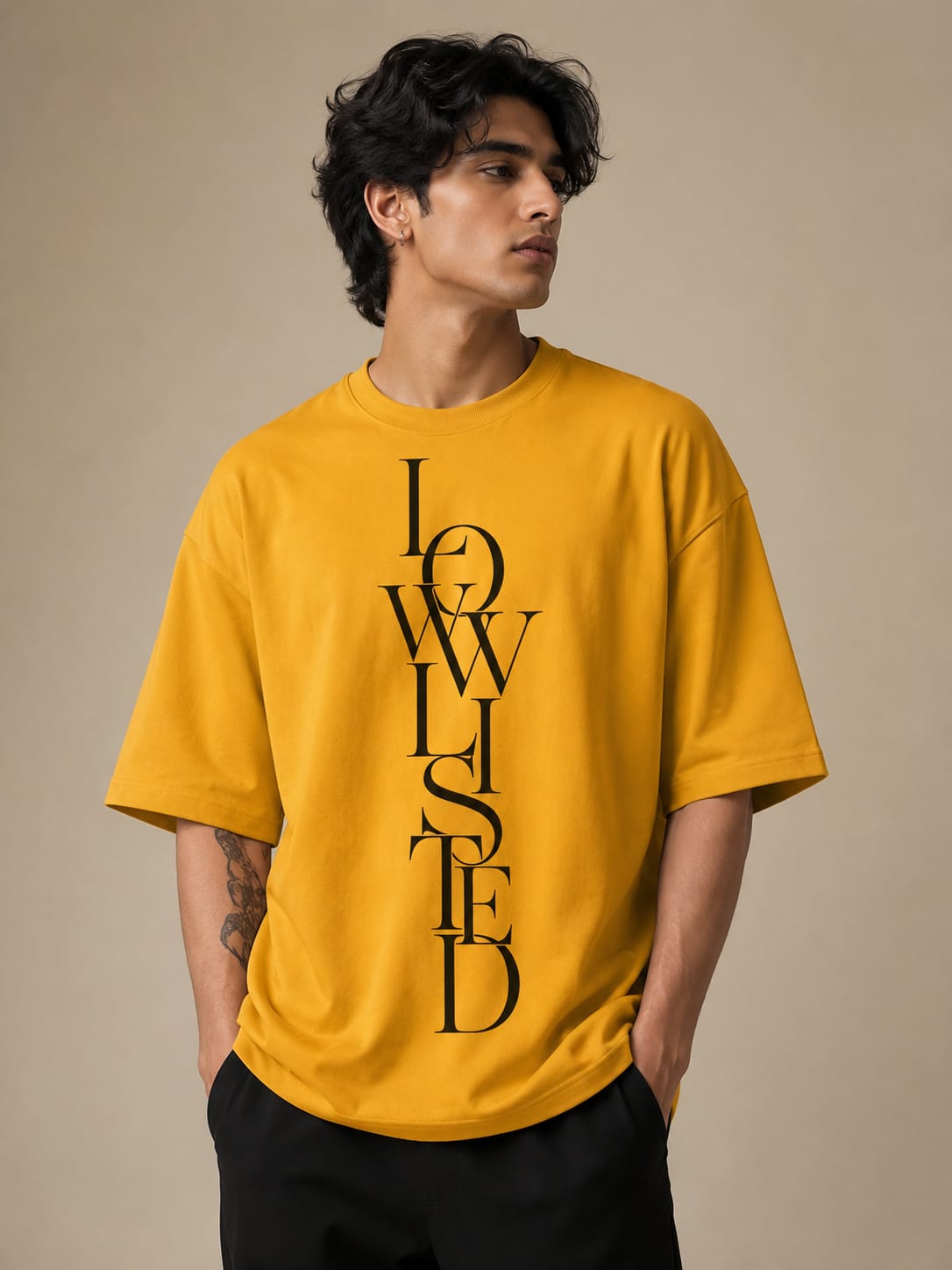 Loww Listed Vertical Type Oversized T-shirt - Mustard Yellow